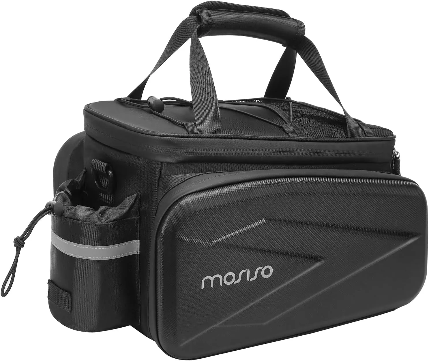 MOSISO Bike Rack Bag Trunk Cooler Handbag, Bicycle Insulated Rear Seat Bag 2 Side EVA Pockets with Side Foldable Panniers, 8L Cycling Backseat Storage Cargo Luggage Pouch with Shoulder Strap, Black