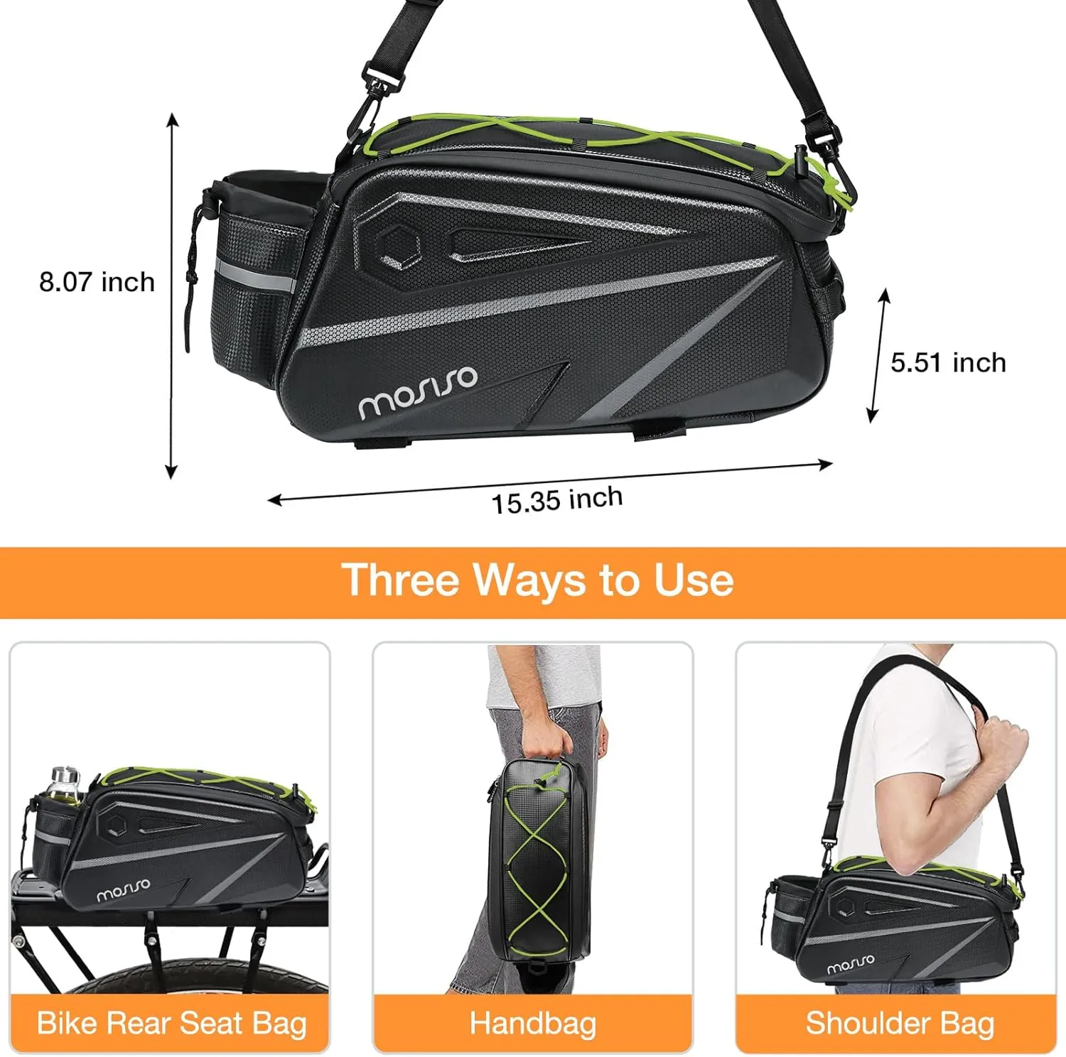 MOSISO Bike Rack Bag, Waterproof Bike Rear Rack Handbag Bicycle Trunk Bag, 14L EVA Mountain Bicycle Rear Seat Storage Saddle Pouch Cycling Luggage Pouch with Shoulder Strap, Lime Green