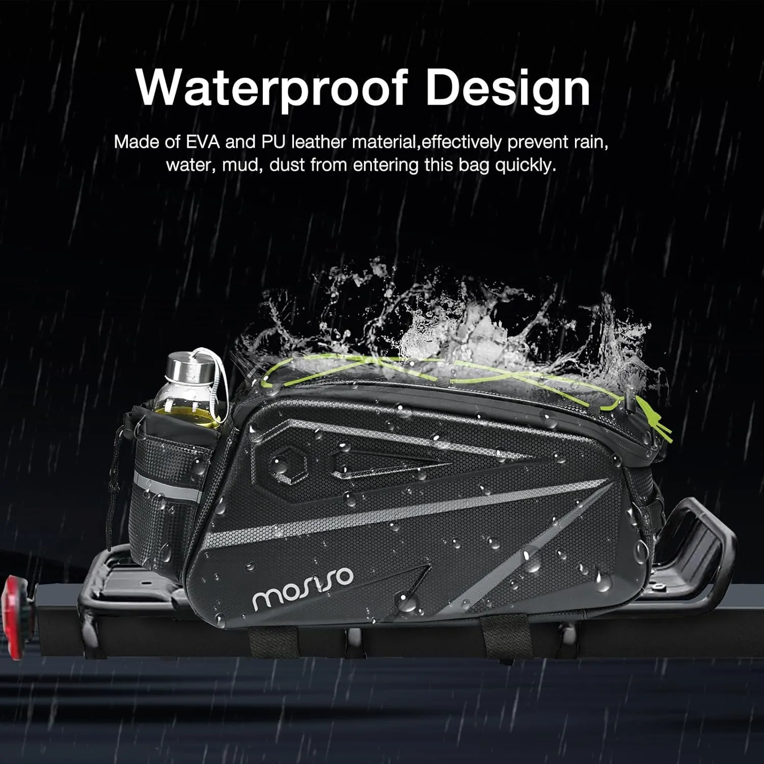 MOSISO Bike Rack Bag, Waterproof Bike Rear Rack Handbag Bicycle Trunk Bag, 14L EVA Mountain Bicycle Rear Seat Storage Saddle Pouch Cycling Luggage Pouch with Shoulder Strap, Lime Green