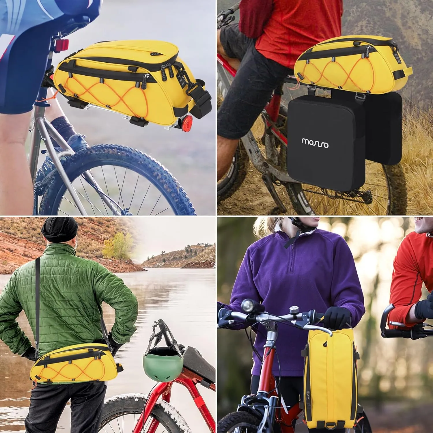 MOSISO Bike Rack Bag with 2 Removable Panniers, Waterproof Bike Trunk Cooler Storage Handbag Insulated Bicycle Rear Seat Pouch, Bicycle Storage Saddle Shoulder Bag Cycling Luggage Pouch, Yellow