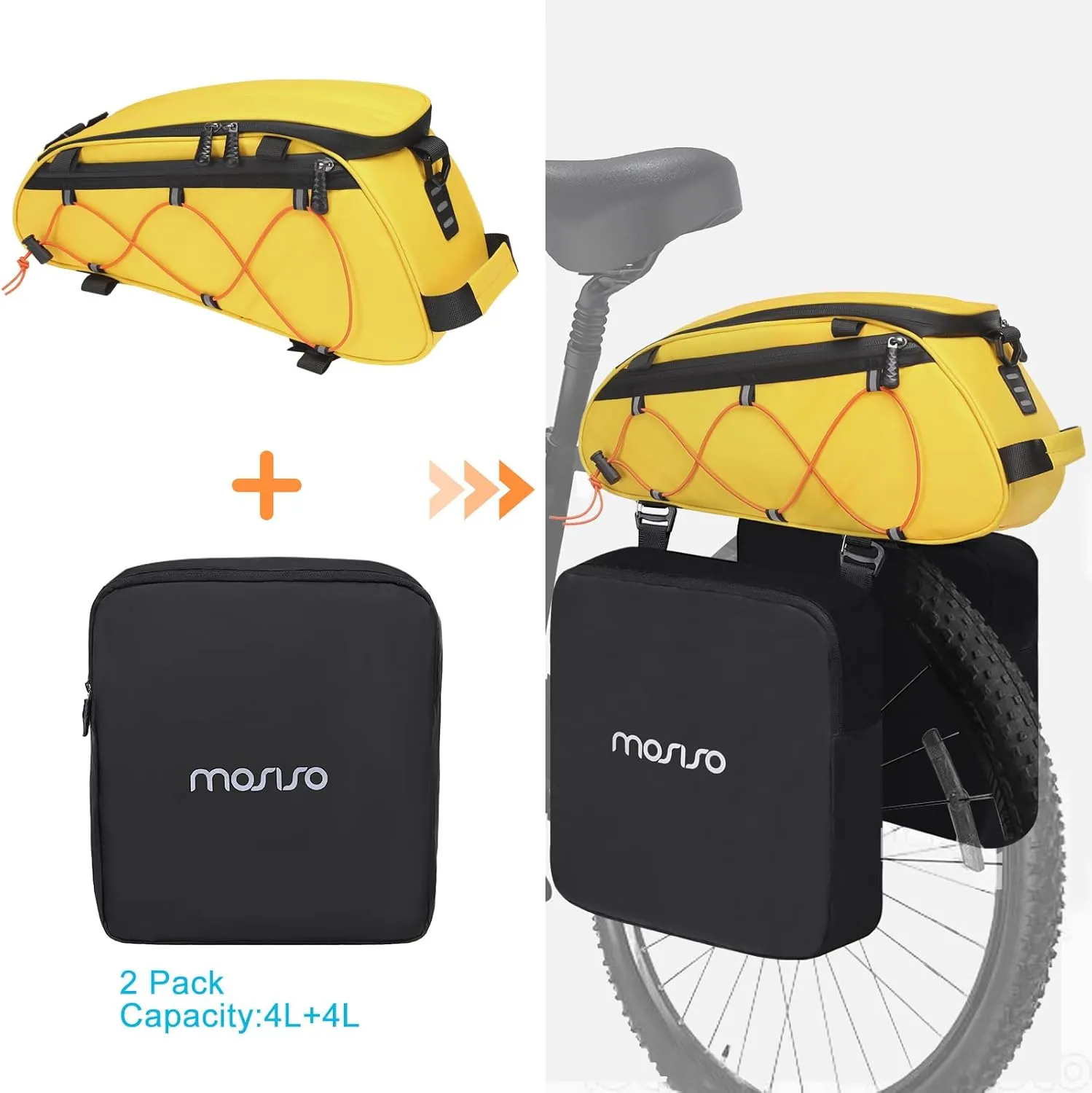 MOSISO Bike Rack Bag with 2 Removable Panniers, Waterproof Bike Trunk Cooler Storage Handbag Insulated Bicycle Rear Seat Pouch, Bicycle Storage Saddle Shoulder Bag Cycling Luggage Pouch, Yellow