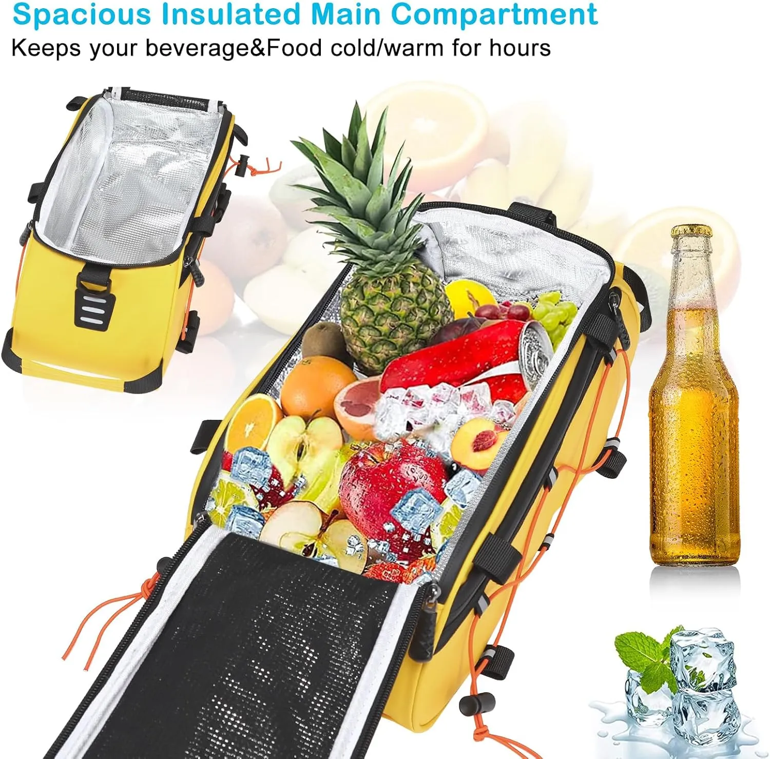 MOSISO Bike Rack Bag with 2 Removable Panniers, Waterproof Bike Trunk Cooler Storage Handbag Insulated Bicycle Rear Seat Pouch, Bicycle Storage Saddle Shoulder Bag Cycling Luggage Pouch, Yellow