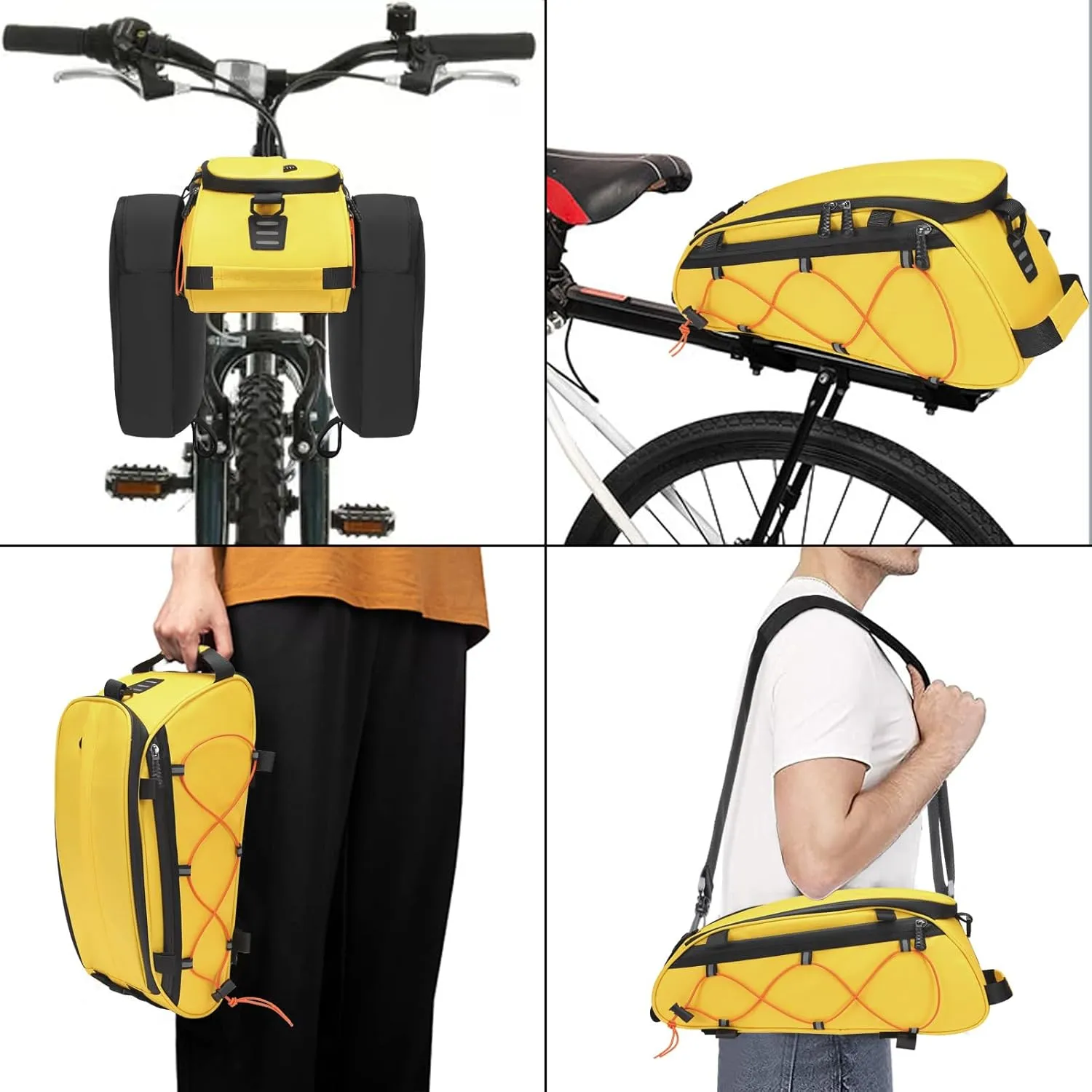 MOSISO Bike Rack Bag with 2 Removable Panniers, Waterproof Bike Trunk Cooler Storage Handbag Insulated Bicycle Rear Seat Pouch, Bicycle Storage Saddle Shoulder Bag Cycling Luggage Pouch, Yellow