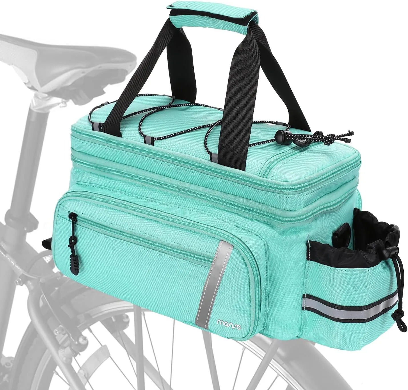 MOSISO Bike Rack Bag with Rain Cover, Bike Trunk Cooler Handag Insulated Bicycle Rear Seat Pouch with 2 Side Foldable Panniers, 8L Cycling Backseat Storage Cargo Saddle Shoulder Bag, Turquoise