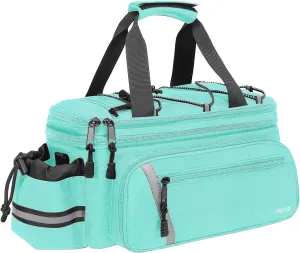 MOSISO Bike Rack Bag with Rain Cover, Bike Trunk Cooler Handag Insulated Bicycle Rear Seat Pouch with 2 Side Foldable Panniers, 8L Cycling Backseat Storage Cargo Saddle Shoulder Bag, Turquoise