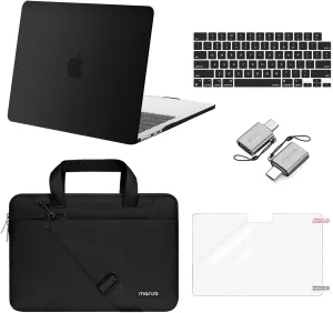 MOSISO Compatible with MacBook Air 13 inch Case 2025 2024 2023 2022 M4 A3240 M3 A3113 M2 A2681,Plastic Hard Shell&Shoulder Bag&Keyboard Skin&Screen Film&Type C for MacBook Air 13.6 inch Case, Black
