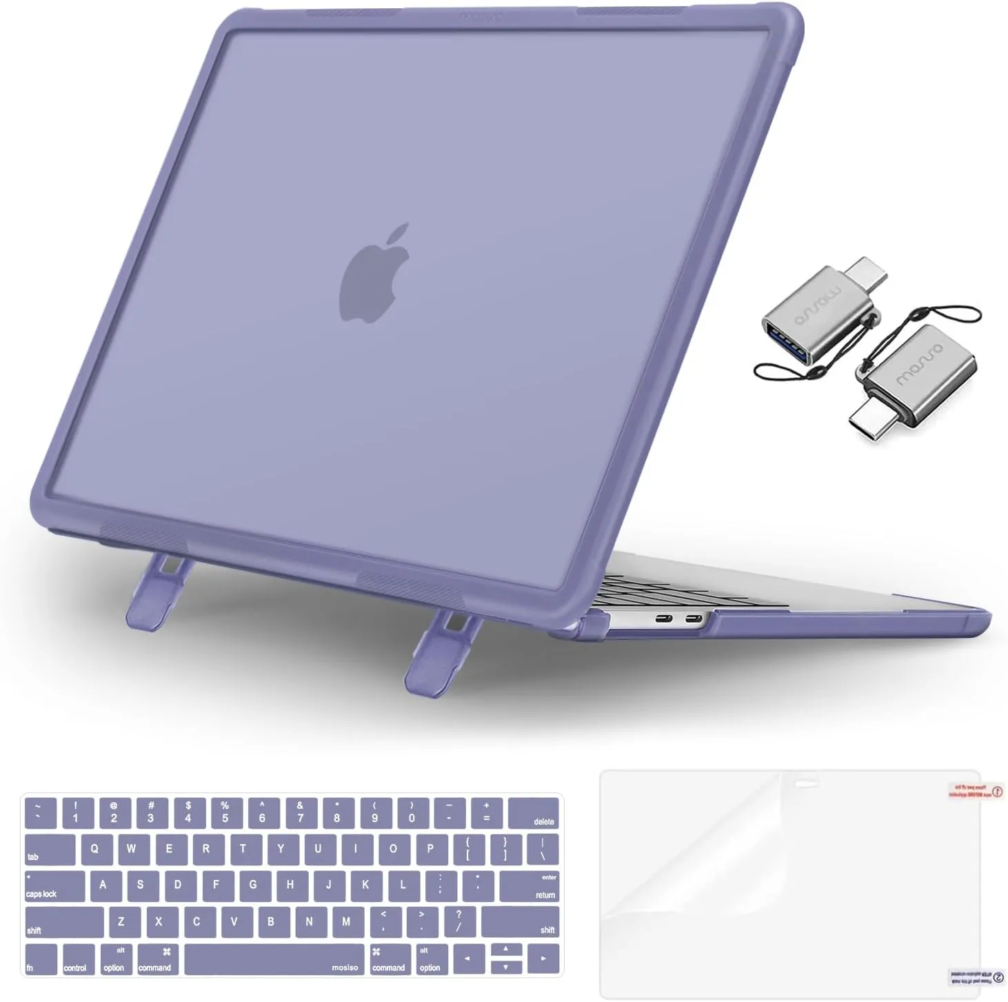 MOSISO Compatible with MacBook Pro 13 inch Case M2 2025-2016 A2338 M1 A2251 A2289 A2159 A1989 A1708 A1706, Heavy Duty Plastic Hard Case with Kickstand&Keyboard Skin&Screen Film&Type C, Lavender Gray