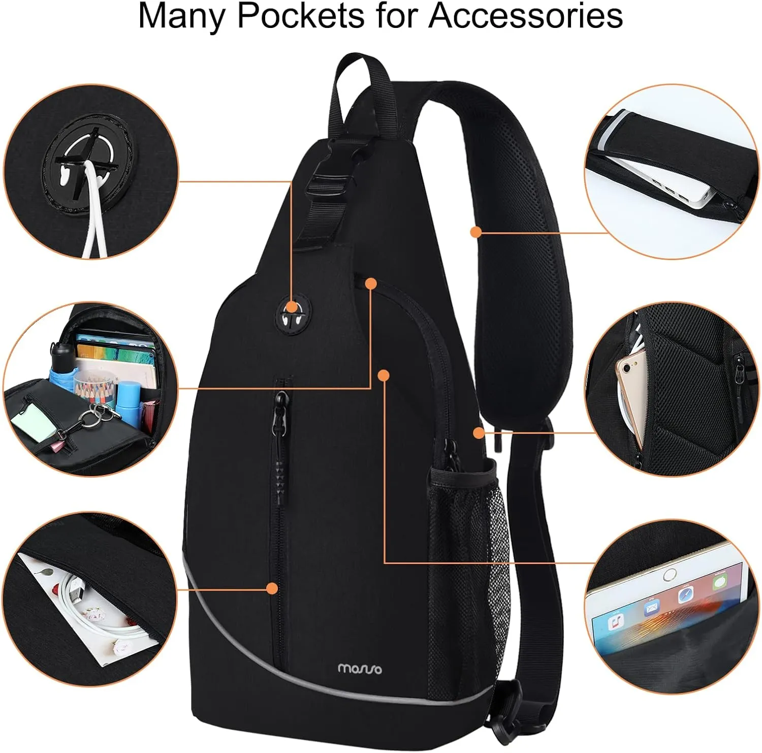 MOSISO Sling Backpack, Crossbody Shoulder Chest Bag Travel Hiking Daypack with Vertical Zipper Pocket&Reflective Strip
