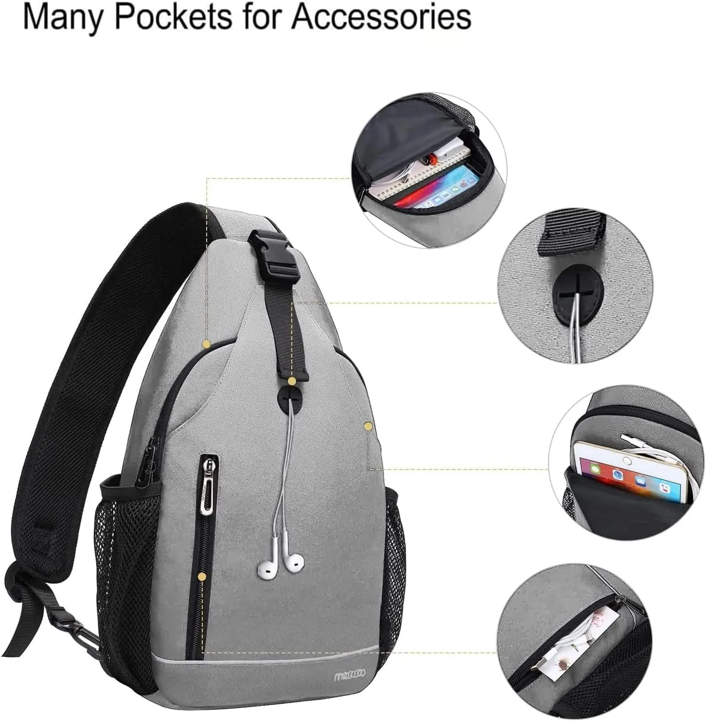 MOSISO Sling Backpack,Multipurpose Travel Hiking Daypack Rope Crossbody Shoulder Bag with Front Buckle Pouch&Reflective Strip