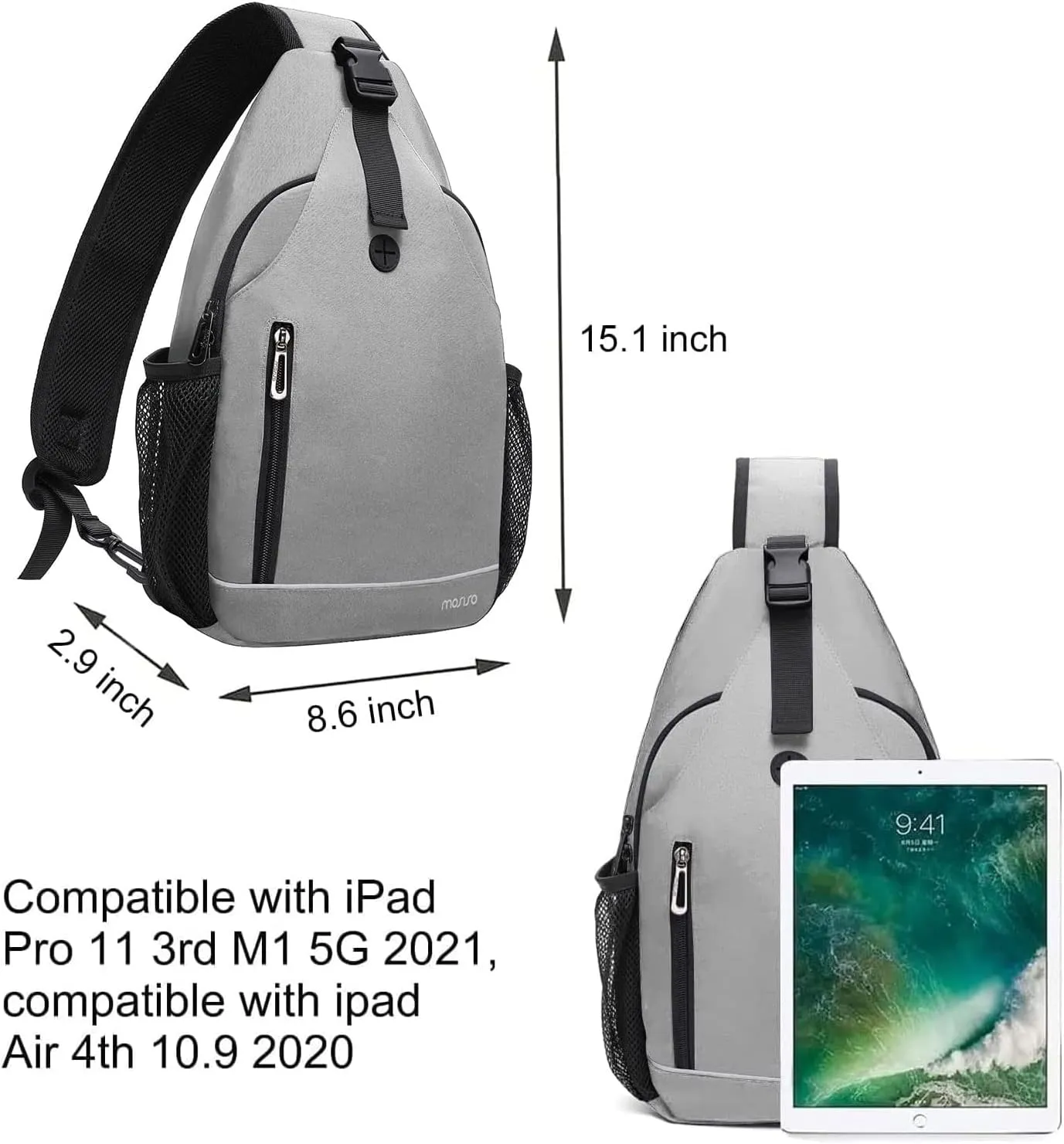 MOSISO Sling Backpack,Multipurpose Travel Hiking Daypack Rope Crossbody Shoulder Bag with Front Buckle Pouch&Reflective Strip