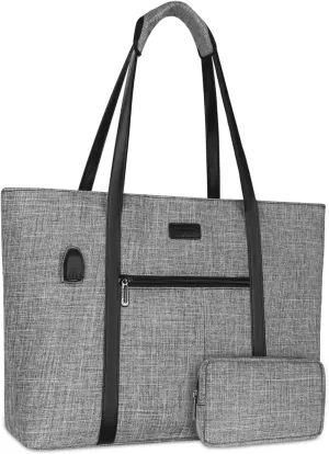 MOSISO USB Port Laptop Tote Bag for Women,Compatible with MacBook Air 15 inch M3 M2/Pro 16 M4 M3 M2 M1,15-15.6 inch Notebook, Work Travel Business Computer Bag with Small Purse, Gray