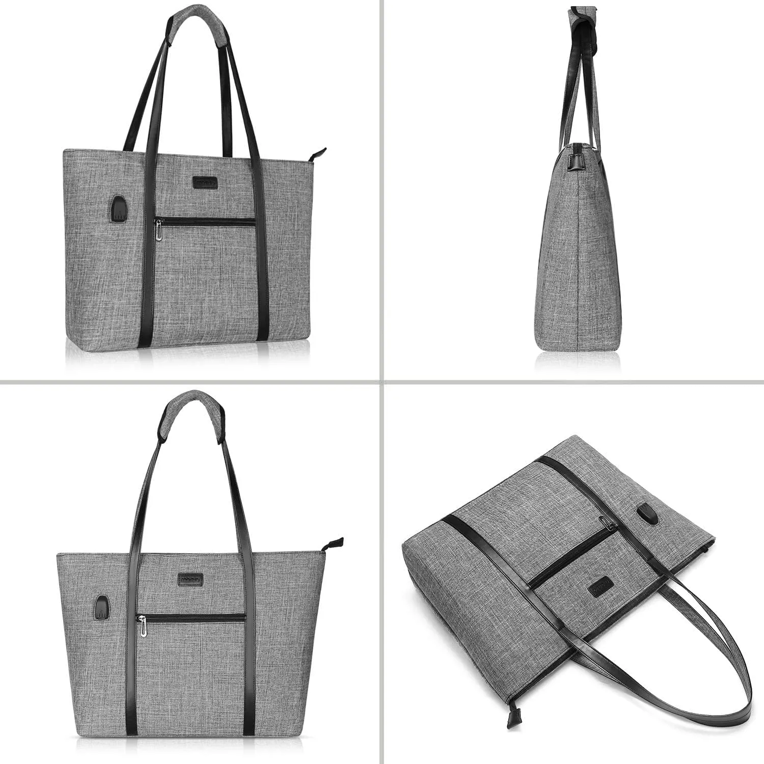 MOSISO USB Port Laptop Tote Bag for Women,Compatible with MacBook Air 15 inch M3 M2/Pro 16 M4 M3 M2 M1,15-15.6 inch Notebook, Work Travel Business Computer Bag with Small Purse, Gray