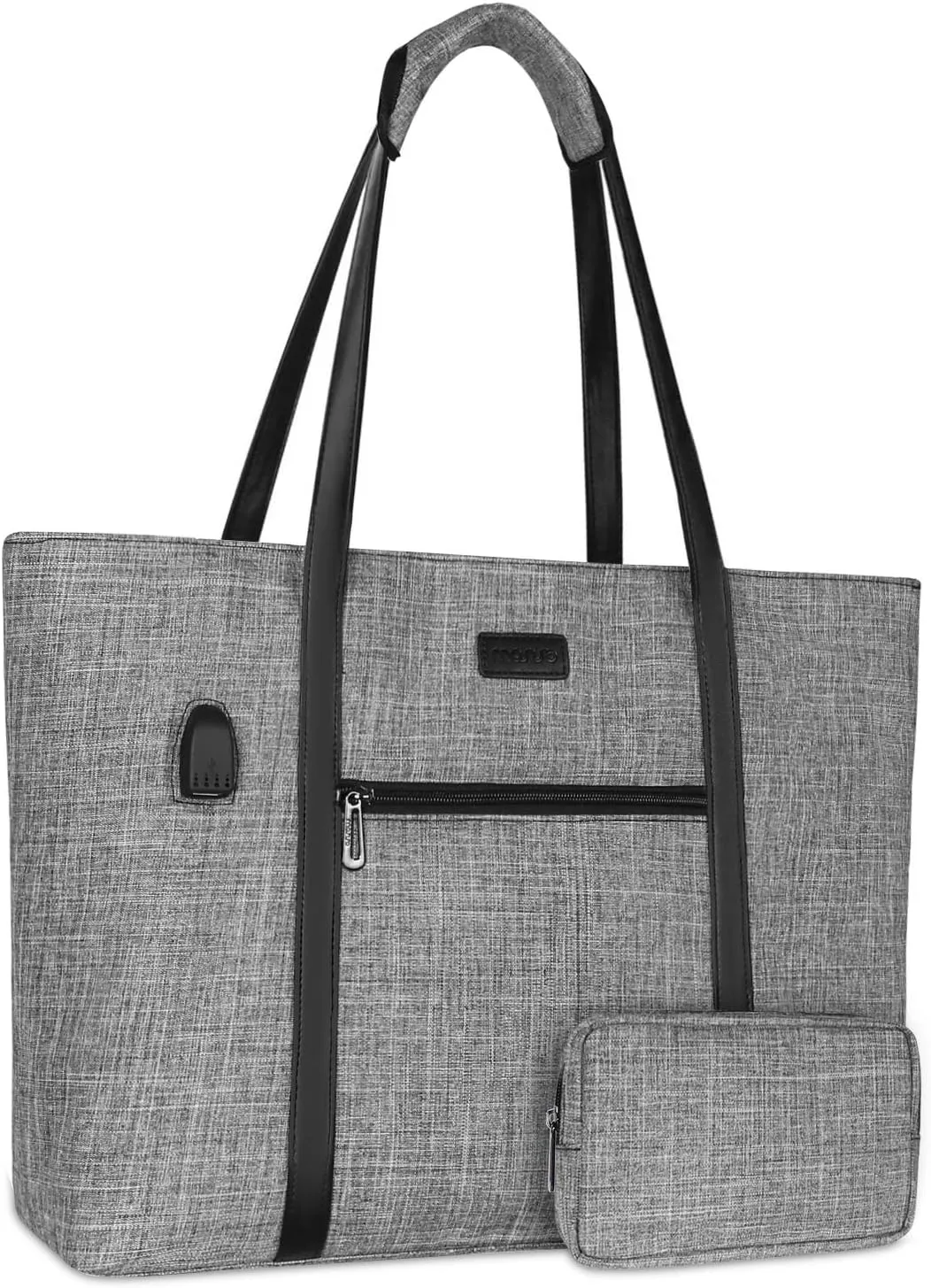 MOSISO USB Port Laptop Tote Bag for Women,Compatible with MacBook Air 15 inch M3 M2/Pro 16 M4 M3 M2 M1,15-15.6 inch Notebook, Work Travel Business Computer Bag with Small Purse, Gray