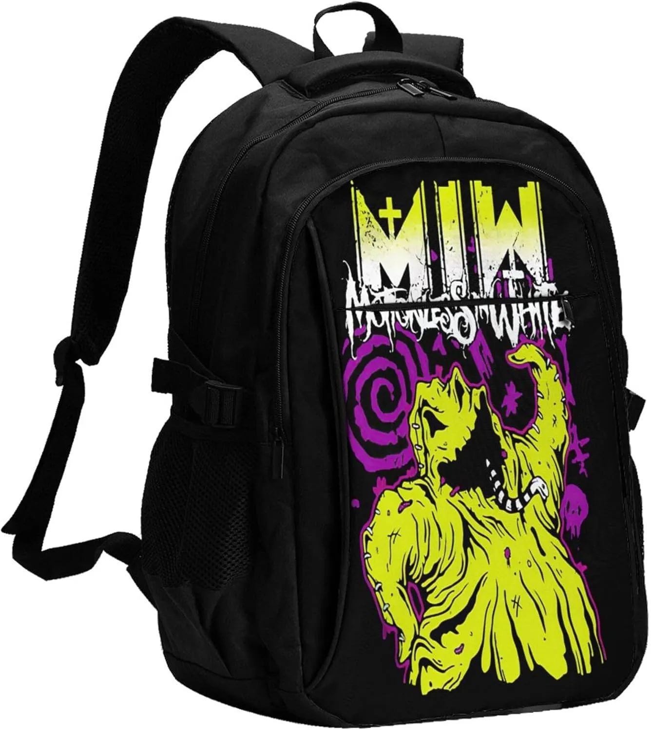 Motionless Rock In White Backpack with USB Charing Port Laptop Daypack Travel Bag Classic Laptop Backpack