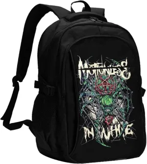 Motionless Rock In White Backpack with USB Charing Port Laptop Daypack Travel Bag Classic Laptop Backpack