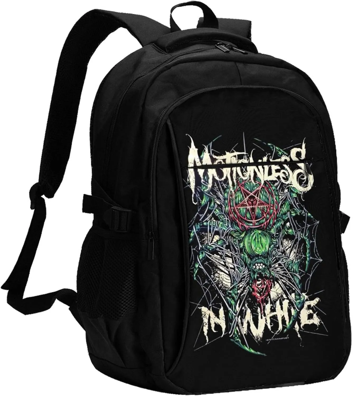 Motionless Rock In White Backpack with USB Charing Port Laptop Daypack Travel Bag Classic Laptop Backpack