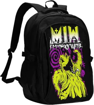 Motionless Rock In White Backpack with USB Charing Port Laptop Daypack Travel Bag Classic Laptop Backpack