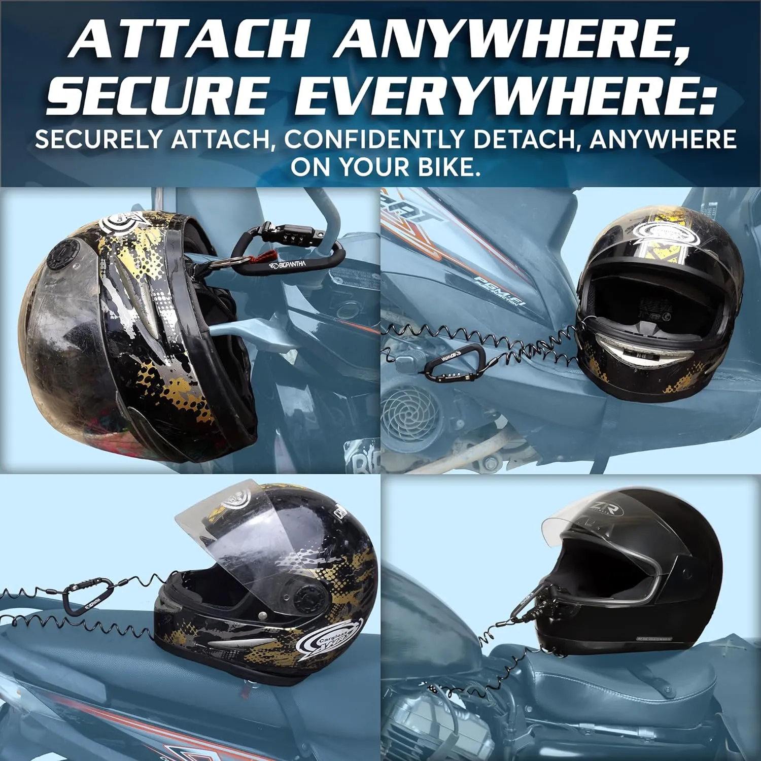 Motorcycle Helmet Lock & Security Cable - Black Carabiner Combination Lock Secures Your Helmet, Jacket, Gloves, or Bag - Lock with Free Carry Pouch & a Small Flashlight