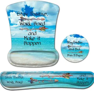 Mouse Pad Square Beach Style Anti-Slip Rubber Mousepad with Durable Stitched Edges for Gaming Office Laptop Computer, Cute Custom Pattern, Stay Positive Work Hard and Blue Sky Ocean