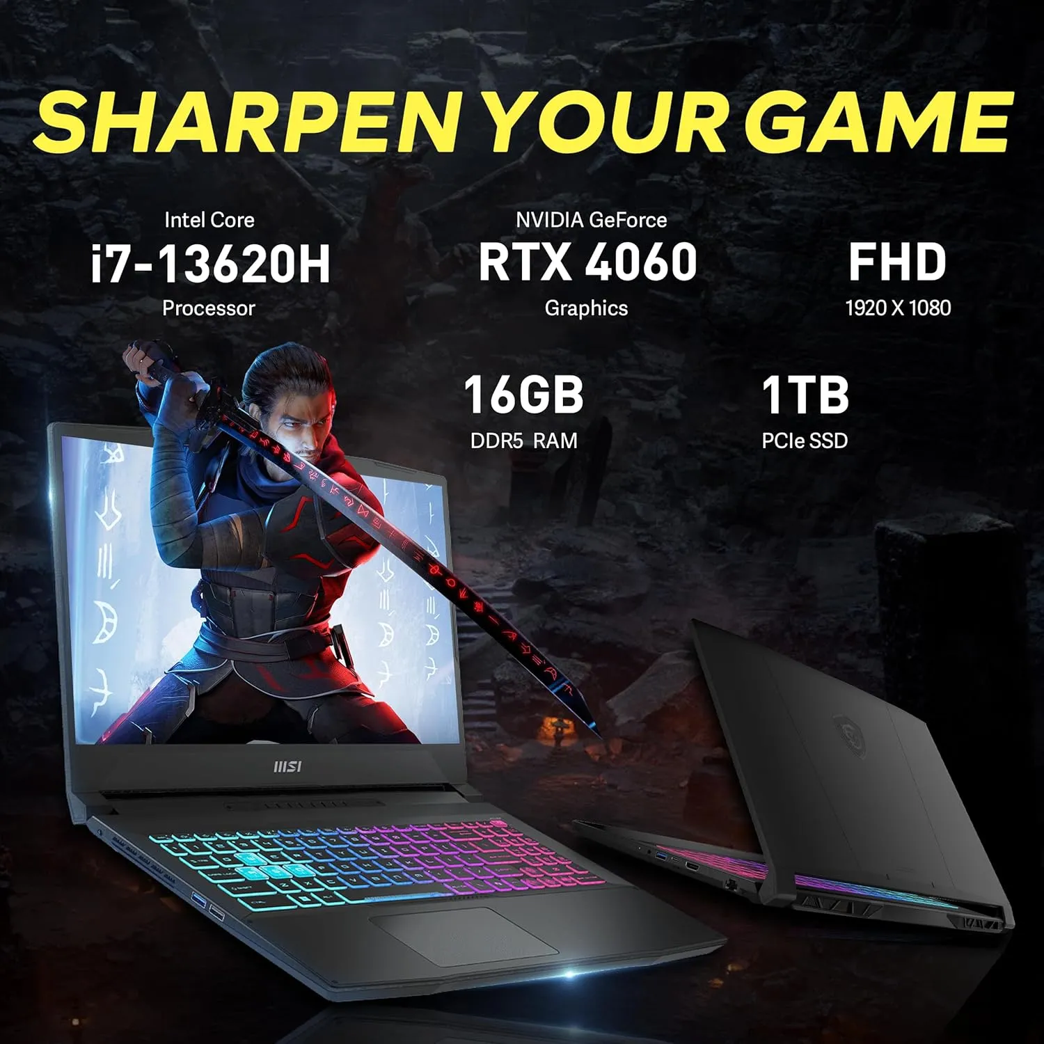 MSI Katana 15.6" FHD 144Hz Gaming Laptop, Intel i7-13620H, NVIDIA GeForce RTX 4060 8GB, 16GB DDR5, 1TB PCIe SSD, 4-Zone RGB Keyboard, Webcam, Wi-Fi 6, Win 11 Pro, Black, 256GB Docking Station Set