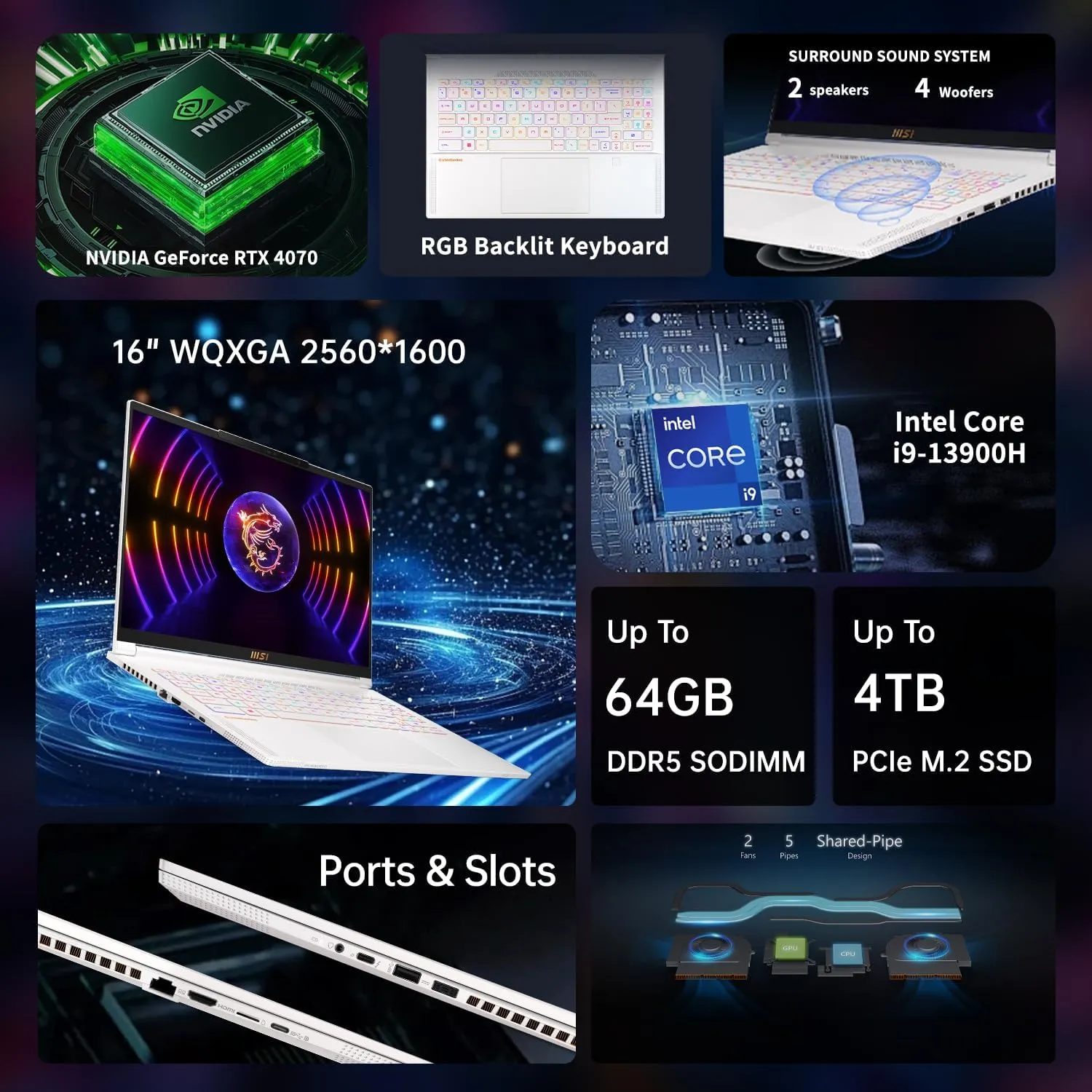 MSI Stealth 16 Studio 16" WQXGA 240Hz Intel i9-13900H, GeForce RTX 4070 Pro Gaming Laptop, 32GB RAM, 1TB SSD, RGB Backlit KB, Aluminum Alloy Chassis, Bundle with PCO Notebook Fold Radiator, Cooler