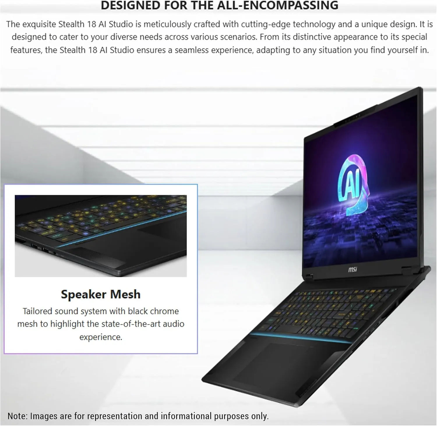 MSI Stealth 18 AI Studio Gaming Laptop, Intel Ultra 9-185H, 32 GB DDR5 RAM, 2 TB PCle SSD, 18” QHD  (2560x1600) 240Hz, Nvidia G-Force RTX 4080, Backlit Keyboard, W11 Pro
