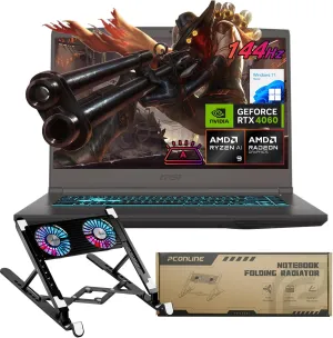 MSI Ultra Thin A15 B8VF VR-Ready AI Gaming Laptop, 15.6 FHD 144Hz, AI AMD Ryzen 9 8945HS, NVIDIA GeForce RTX 4060, 64GB DDR5 RAM, 4TB SSD, Cooler Boost, Bundle with PCO Notebook Fold Radiator, Cooler