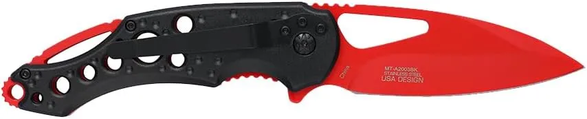 MTECH USA Folding Pocket Knife, 3.55" Drop Point Blade, Black and Red Aluminum Handle, 8.3" Overall Length