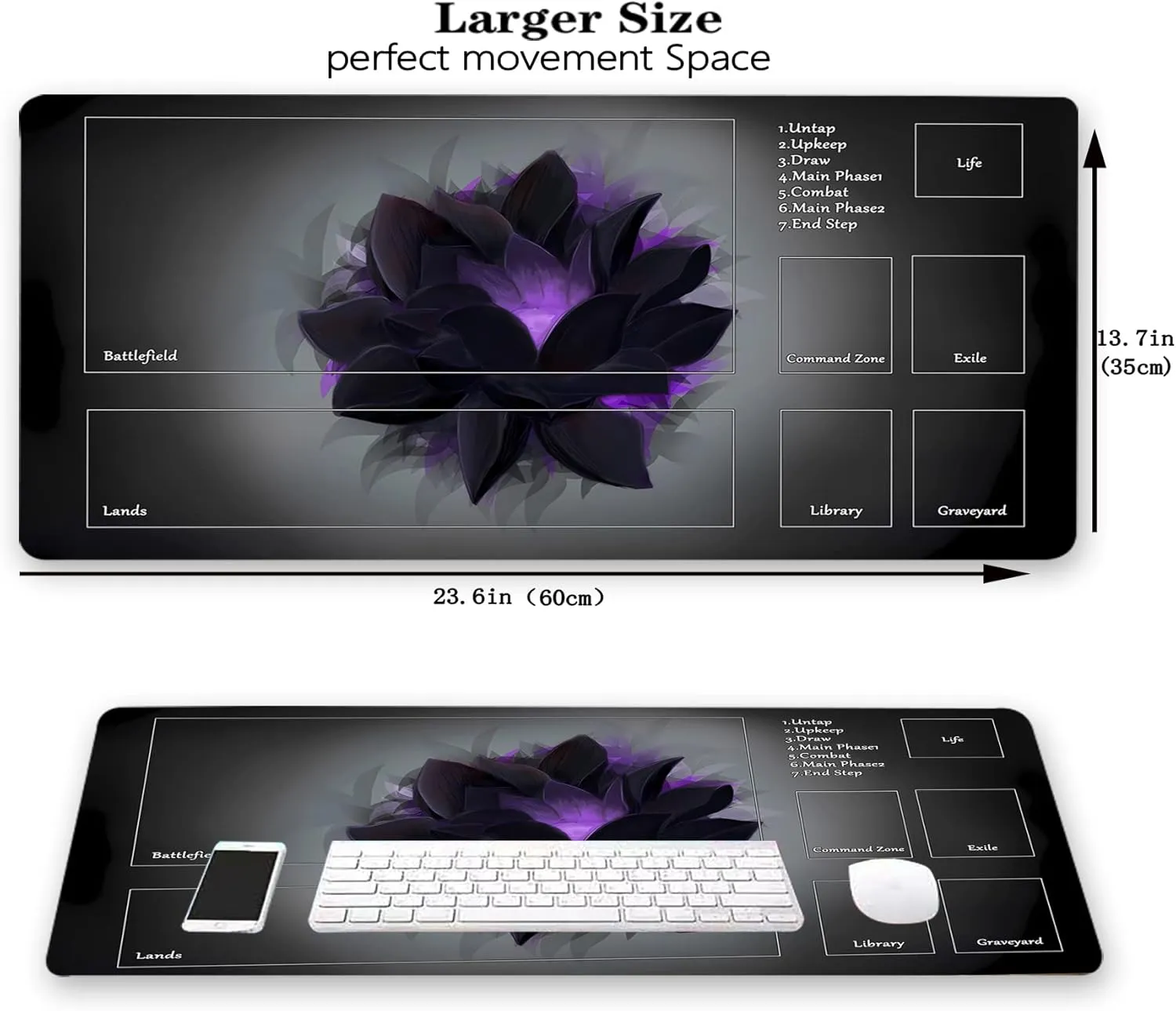 MTG Playmat, Game Play Mat for MTG TCG 24 x 14 inches Trading Card Inked Game Playmats with Storage Bag Smooth Rubber Surface Battle Game