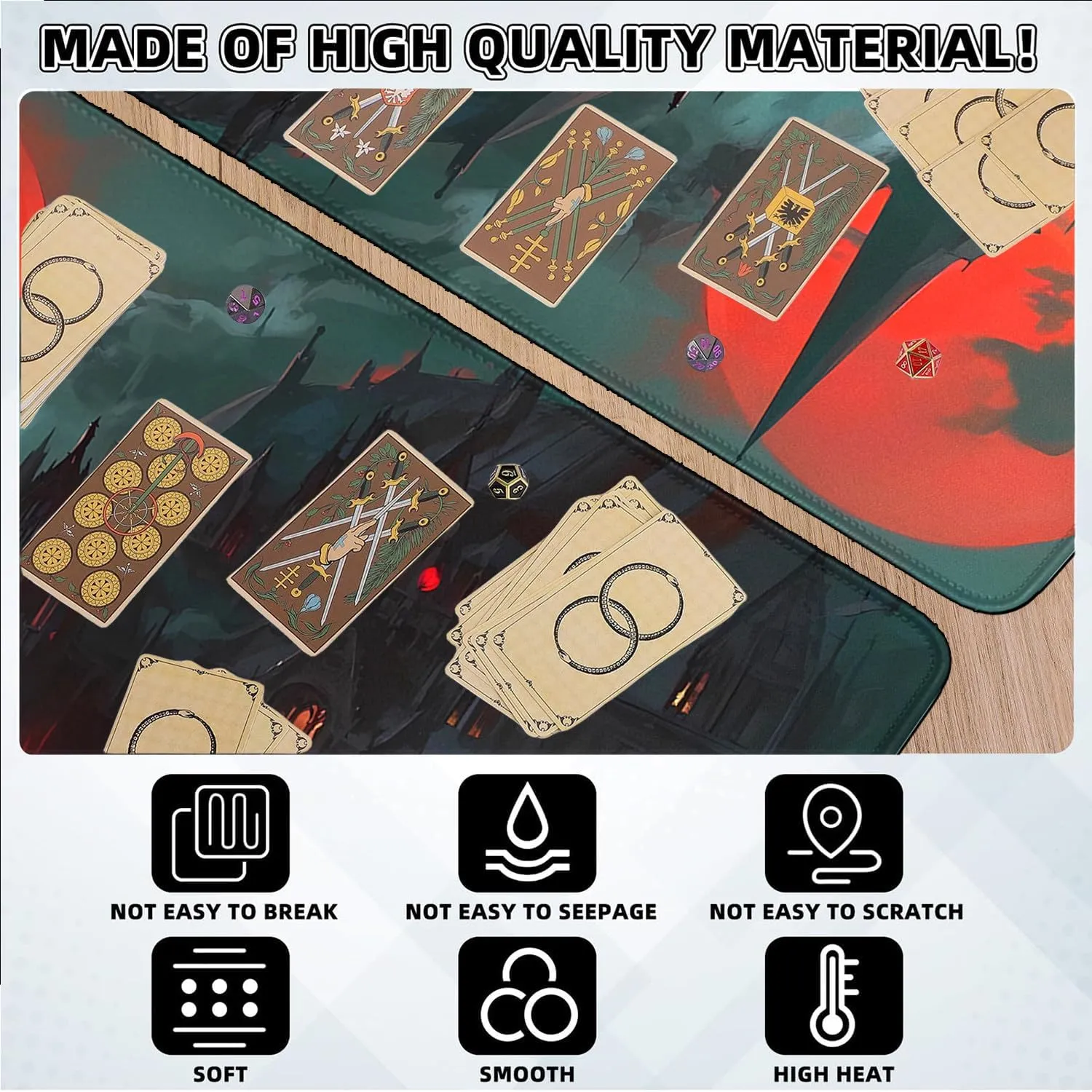 MTG Playmat Stitched Edges, MTG Mat 24 x 14 inches for MTG DTCG CCG RPG Trading Card Inked Playmats Smooth Rubber Surface Battle Board Game