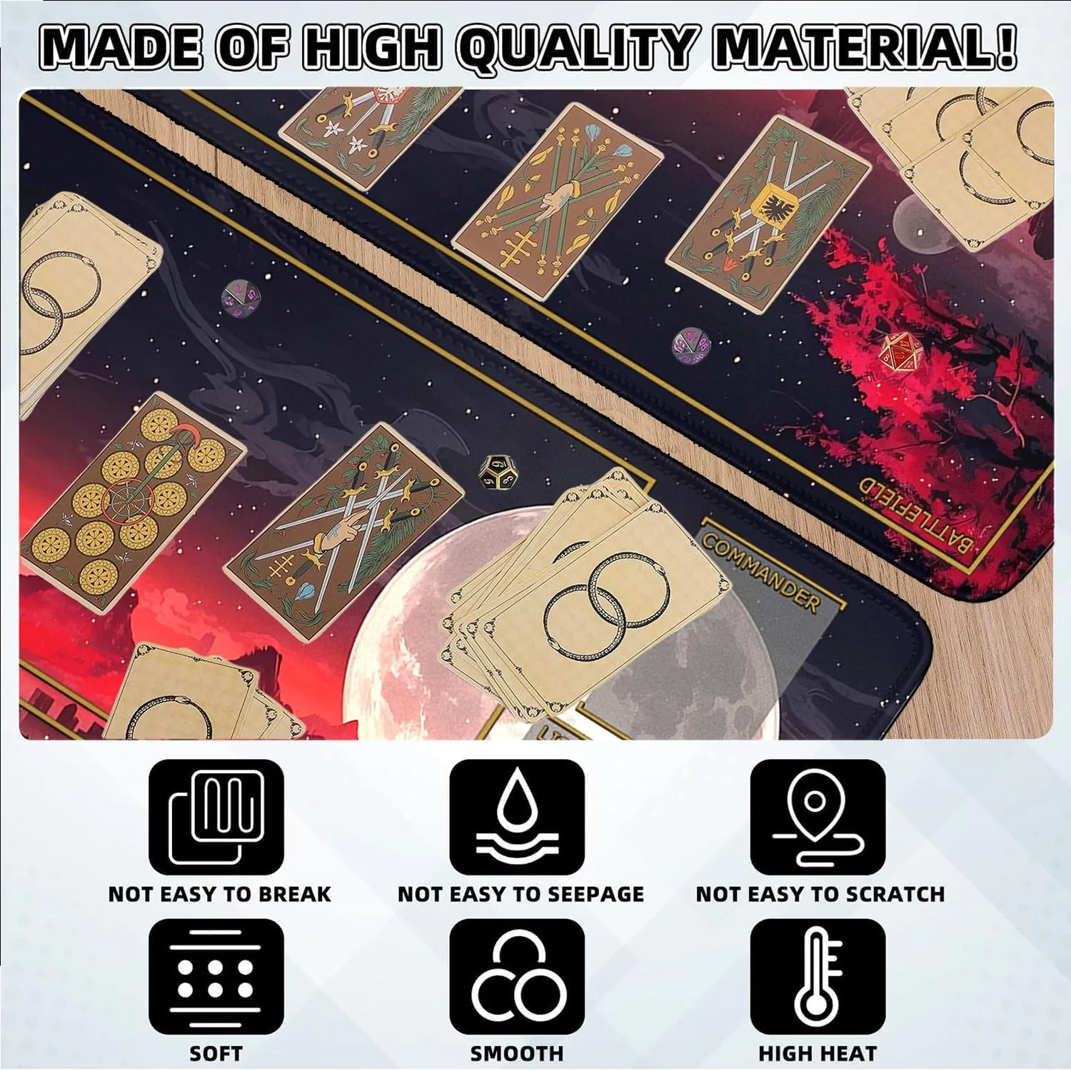 MTG Playmat Stitched Edges, MTG Play Mat for MTG TCG 24 x 14 inches Trading Card Inked Game Playmats with Storage Bag Smooth Rubber Surface Battle Game (Playmat 3)