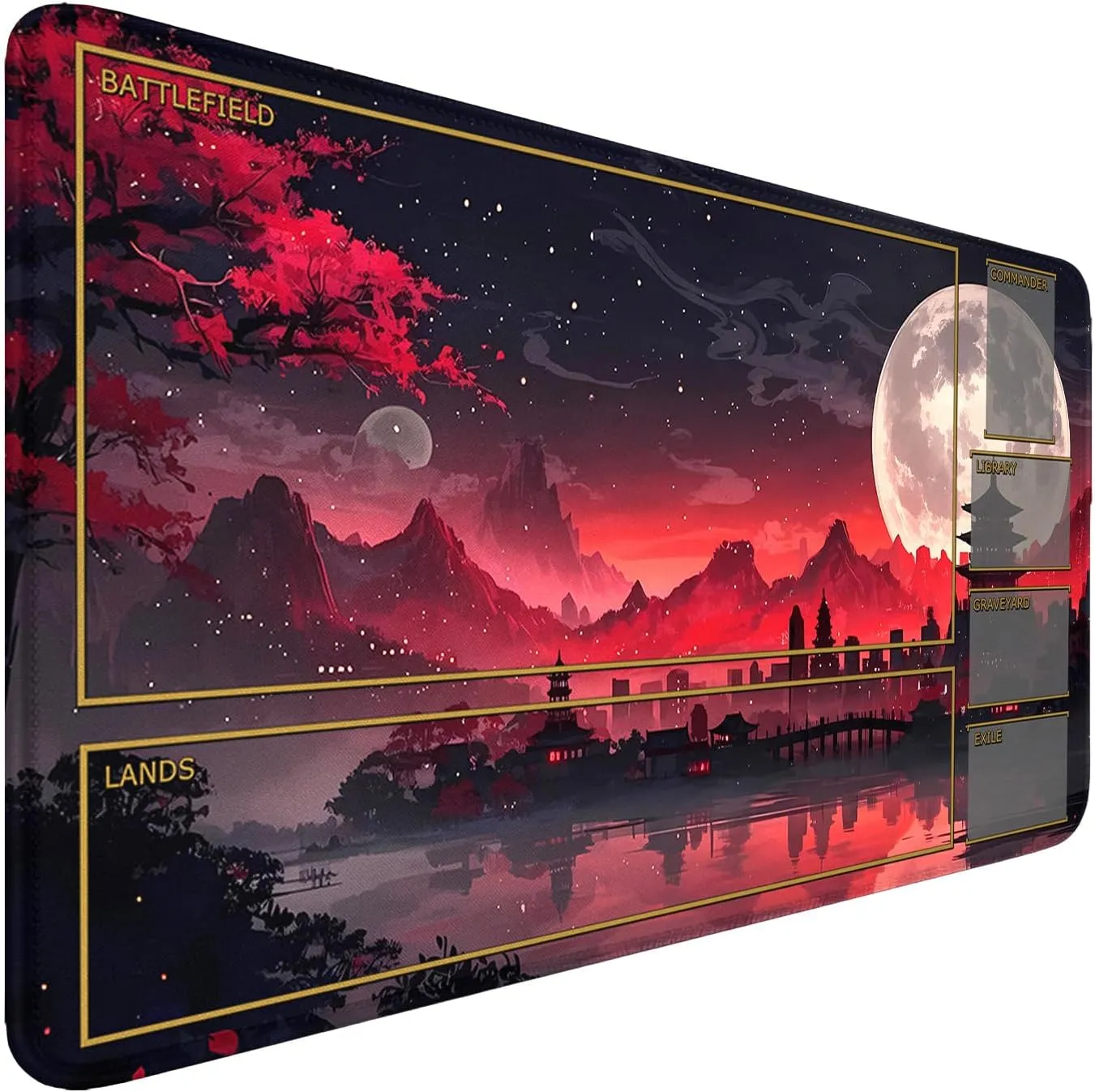 MTG Playmat Stitched Edges, MTG Play Mat for MTG TCG 24 x 14 inches Trading Card Inked Game Playmats with Storage Bag Smooth Rubber Surface Battle Game (Playmat 3)