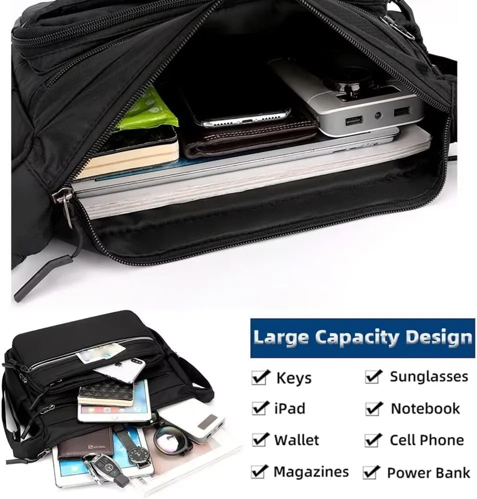 Mudono Messenger Bag for Men Nylon Waterproof Shoulder Bag Multi-pocket Crossbody Bag Daily Travel Bag Lightweight Satchel