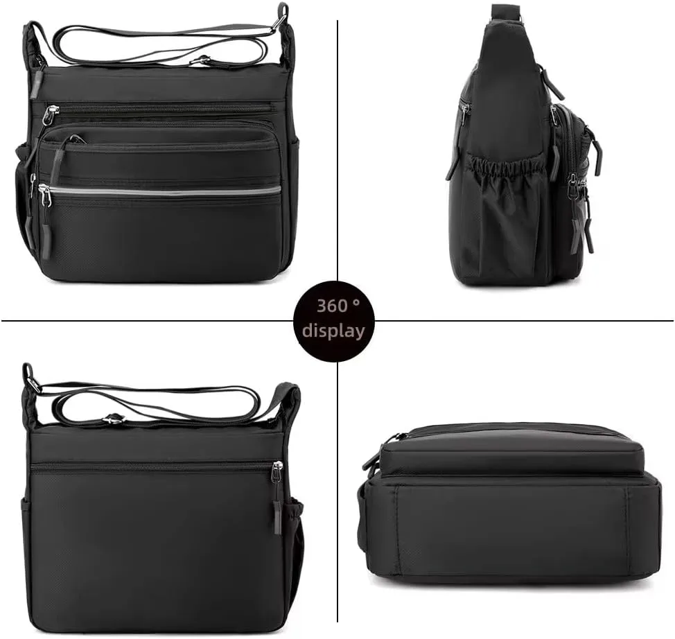 Mudono Messenger Bag for Men Nylon Waterproof Shoulder Bag Multi-pocket Crossbody Bag Daily Travel Bag Lightweight Satchel