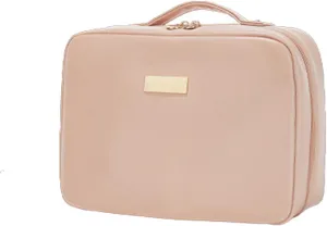 Multi Compartment Toiletry Cosmetic Bag, Large capacity, with handles, multiple compartments, waterproof Pu Leather (peach pink)