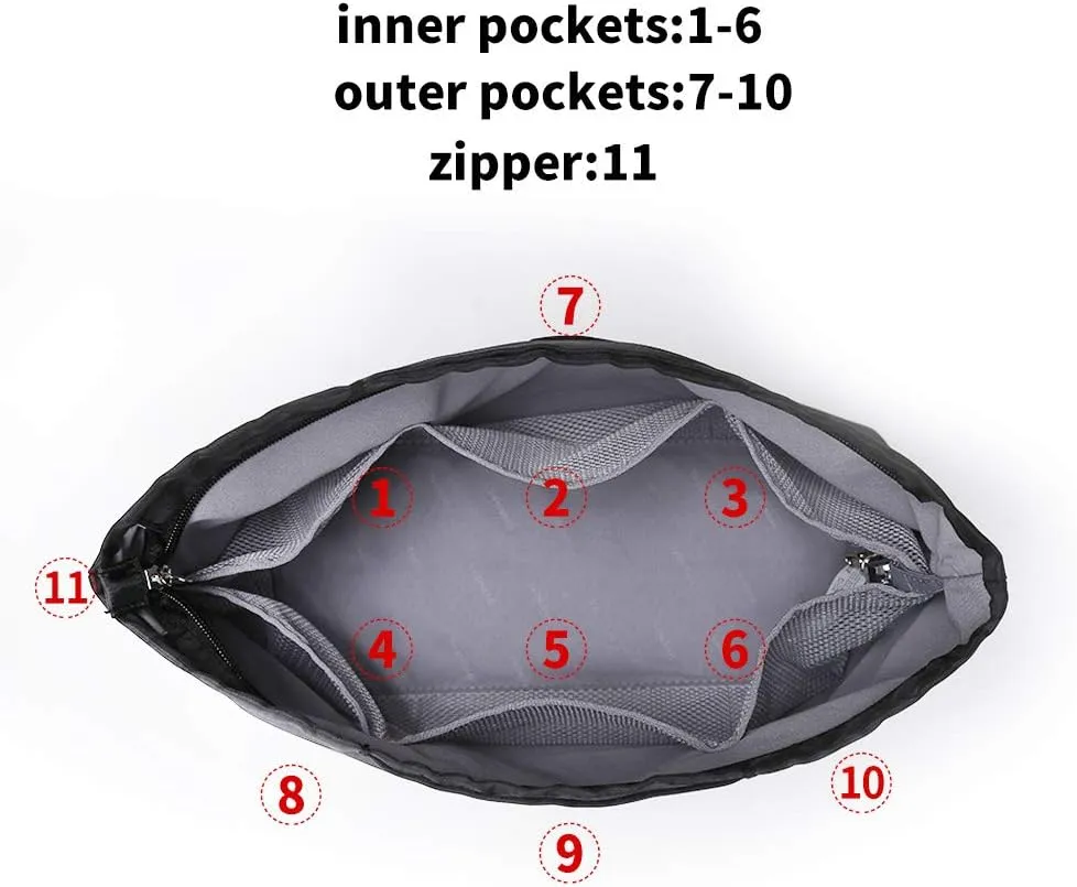 Multi-Pocket Travel Handbag Organizer Insert Large for Tote Bag Purse Liner Insert Organizer with Handles (Large, Black)