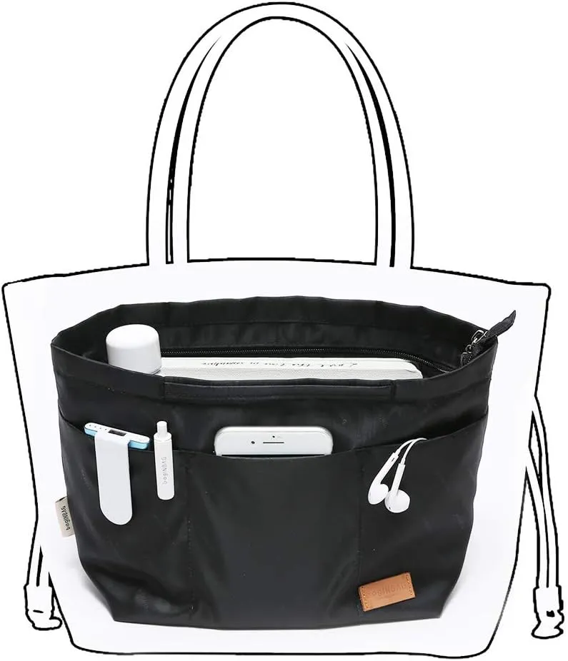 Multi-Pocket Travel Handbag Organizer Insert Large for Tote Bag Purse Liner Insert Organizer with Handles (Large, Black)