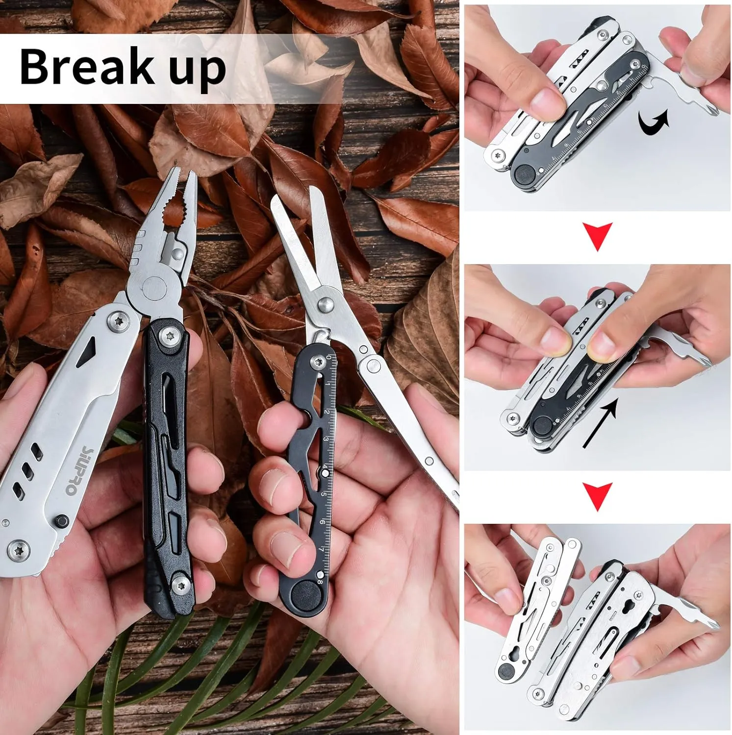 Multitool Pocket Knife for Men, Tactical Multi Tool Saw, Screwdriver kit, Flint with Nylon Pouch, Detachable Large Scissors for Camping, Hunting