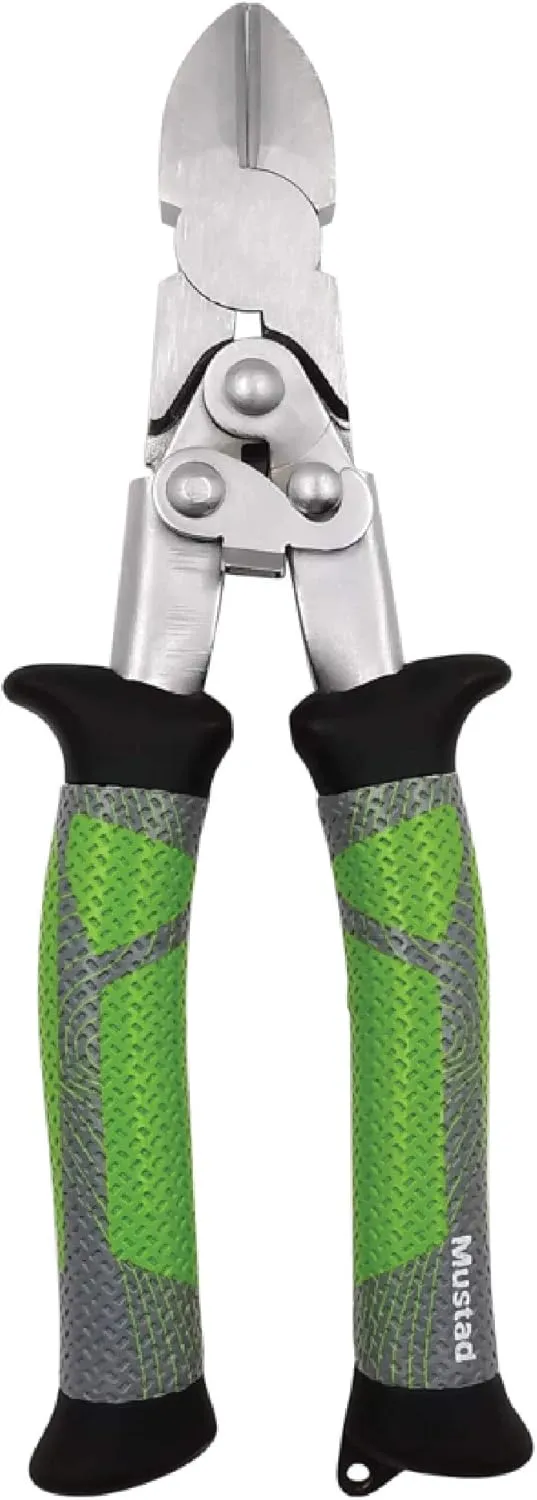 Mustad Double Leverage Side Cutters, Golf Grip Handles, Green, 8"