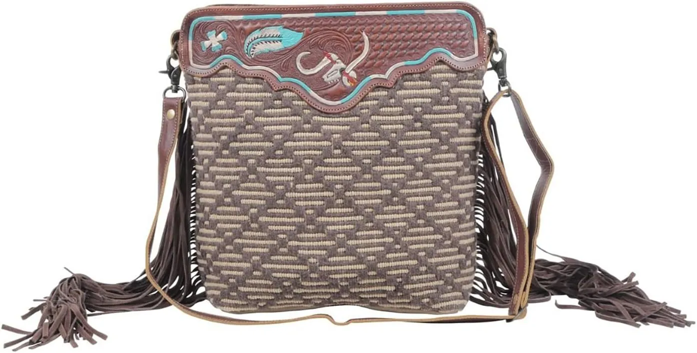 Myra Bag Western Leather Shoulder Bag for Women - Upcycled Canvas Hand-Tooled Bag Vellichor