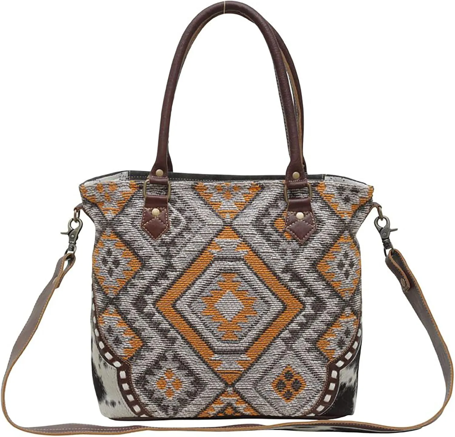 Myra Bag Western Tote Shoulder Bag for Women - Leather Crossbody Bag Chocolate Squares