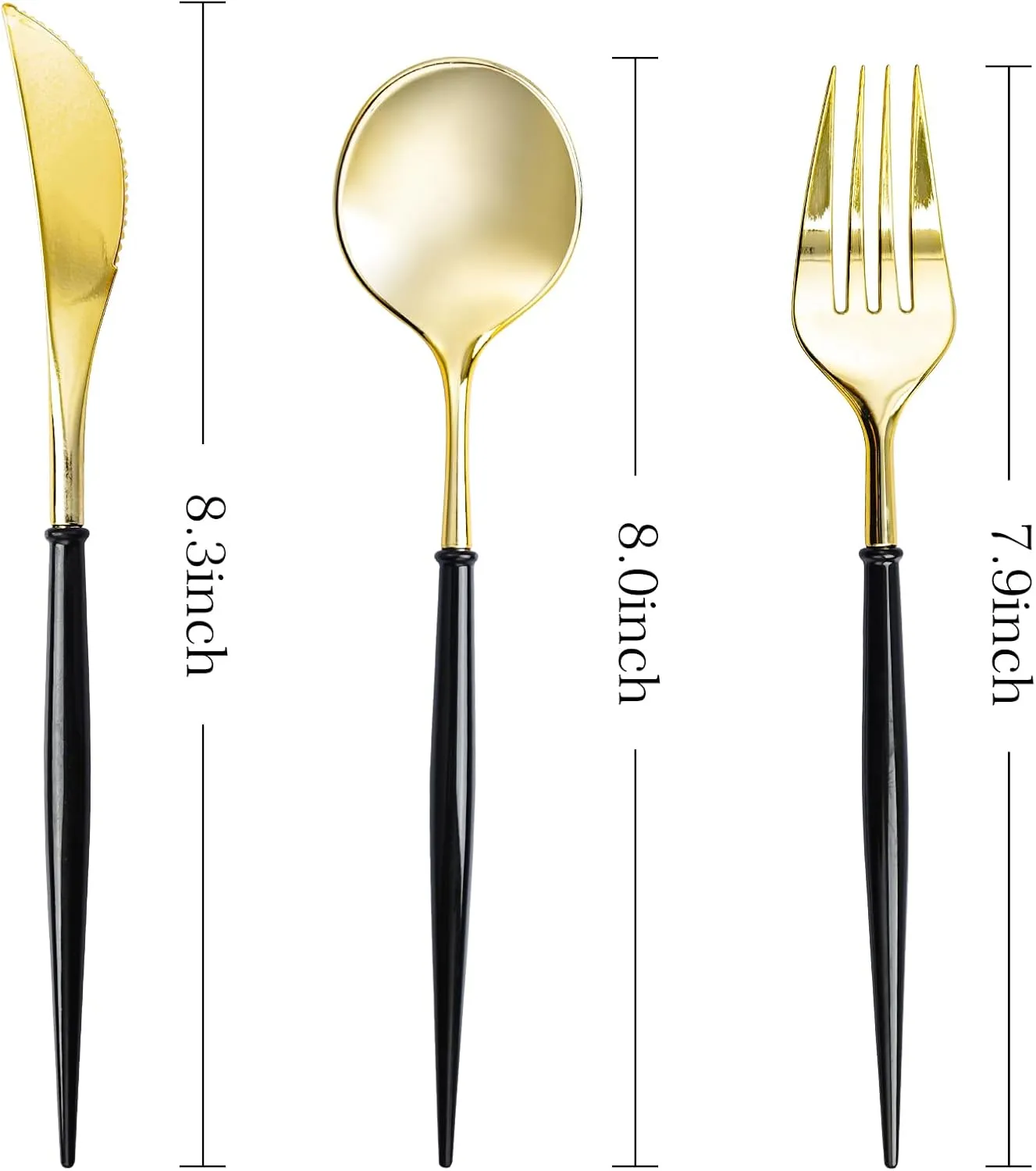N9R 150Pcs Gold Plastic Silverware - Gold Disposable Cutlery Set with Black Handles with 50 Forks, 50 Spoons and 50 Knives - Perfect for Parties,Halloween, Birthdays, Wedding and Everyday Use
