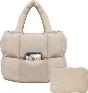 NAARIIAN Puffer Tote Bag for Women, Lightweight Quilted Puffy Shoulder Handbag with Adjustable Shoulder Strap