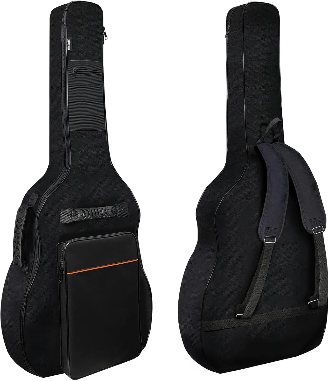 NAGAN Acoustic Guitar Bag 0.5-inch Extra Thick Padding, 40 41 42 inch Gig Guitar Bag, Waterproof Oxford Guitar Case Backpack with Adjustable Shoulder Strap, Back Hanger Loop (Black & Orange)