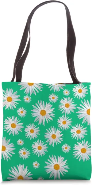 Naive Happy Daisies on Green Shapes Mania Tote Bag