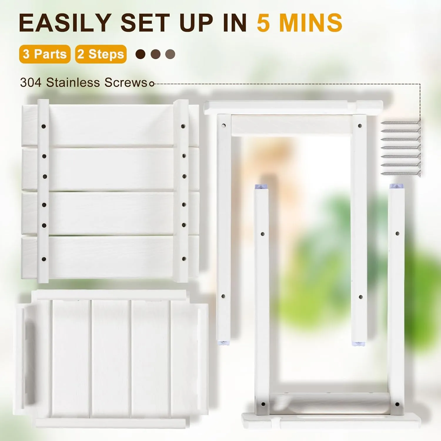 NALONE Shower Bench, HDPE Shower Benches with Storage Shelf & Handles, Indoor and Outdoor Use (White)