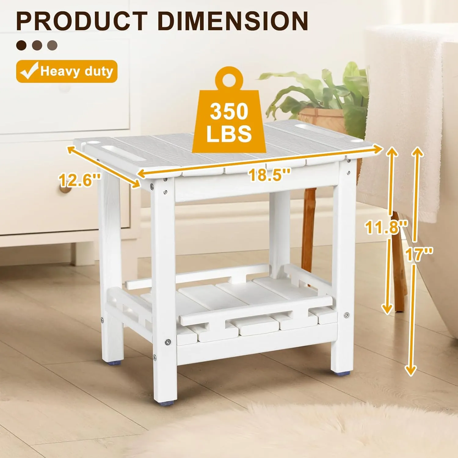 NALONE Shower Bench, HDPE Shower Benches with Storage Shelf & Handles, Indoor and Outdoor Use (White)