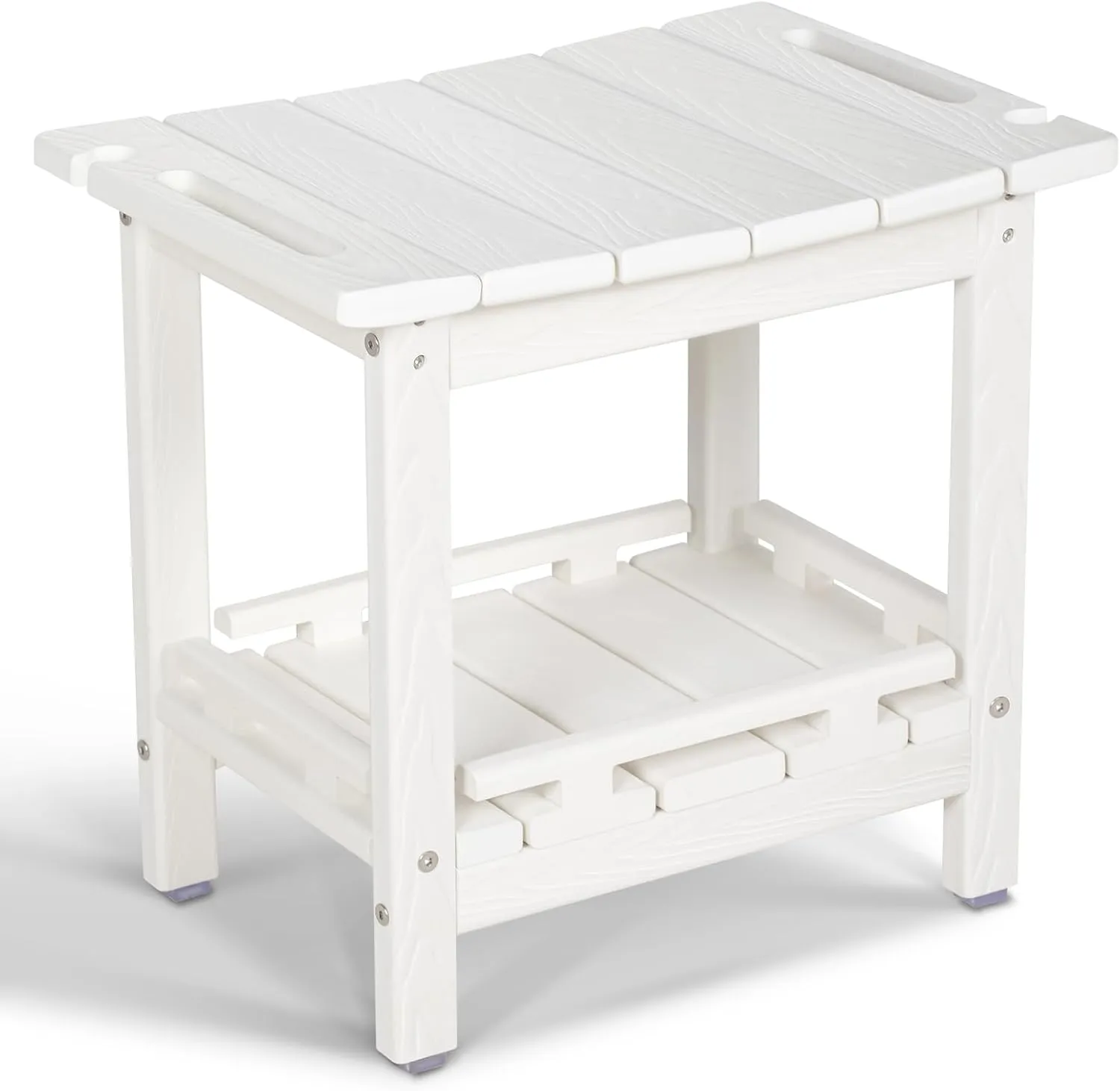 NALONE Shower Bench, HDPE Shower Benches with Storage Shelf & Handles, Indoor and Outdoor Use (White)