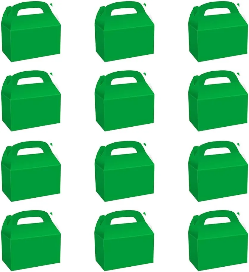 Namhcir 12Pack Party Treat Boxes, Favor Box Candy Boxes with Handles Birthday Gift Boxes Gable Box for Kids, Wedding, Anniversary, Christmas (Green)