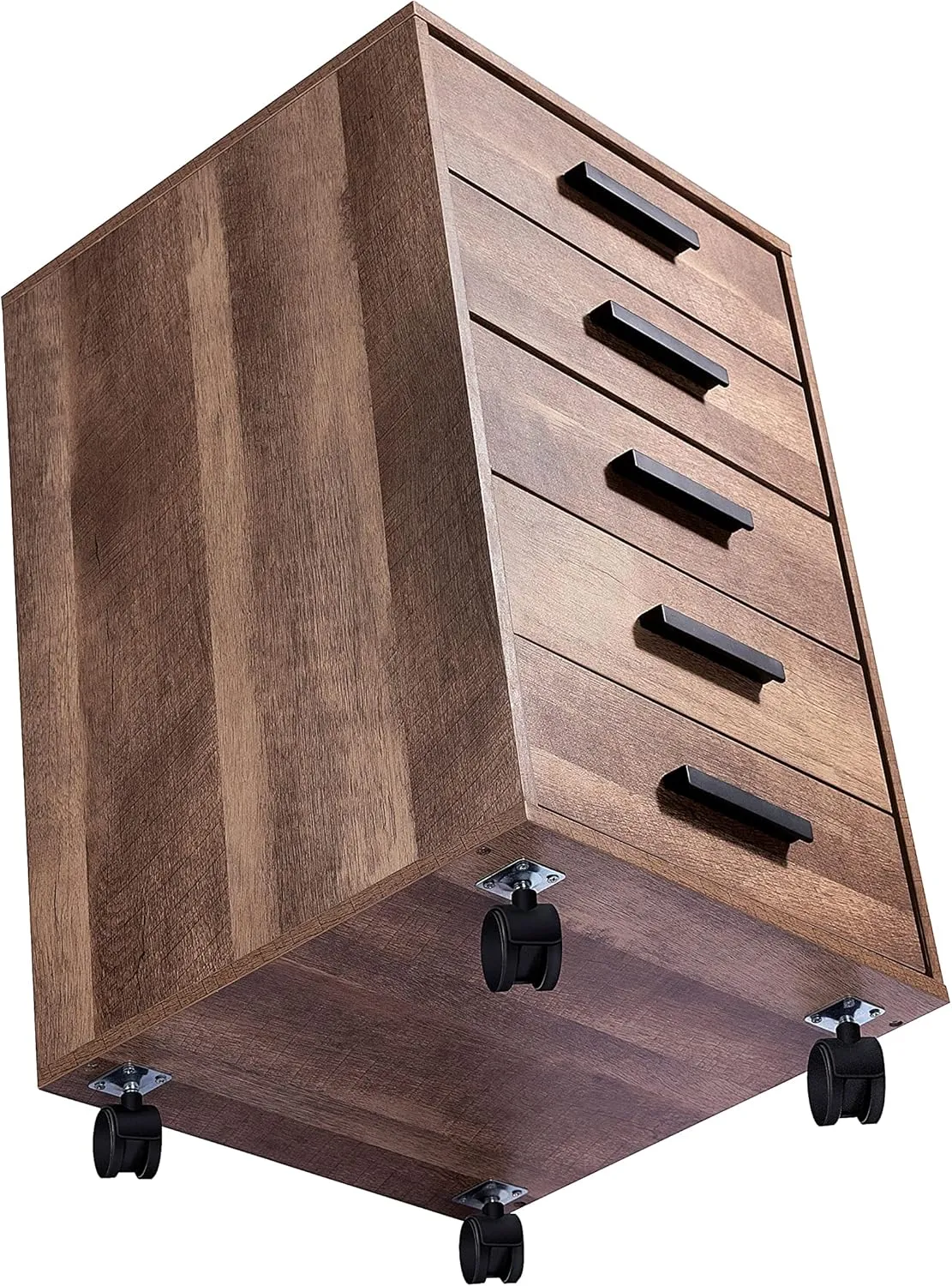 Naomi Home Parker Modern 5 Drawer Dresser Cabinet with Fashionable Handles, Swivel Casters, Small Wood Dresser for Bedroom with Industrial Design, Dressers & Chests of Drawers, Chestnut